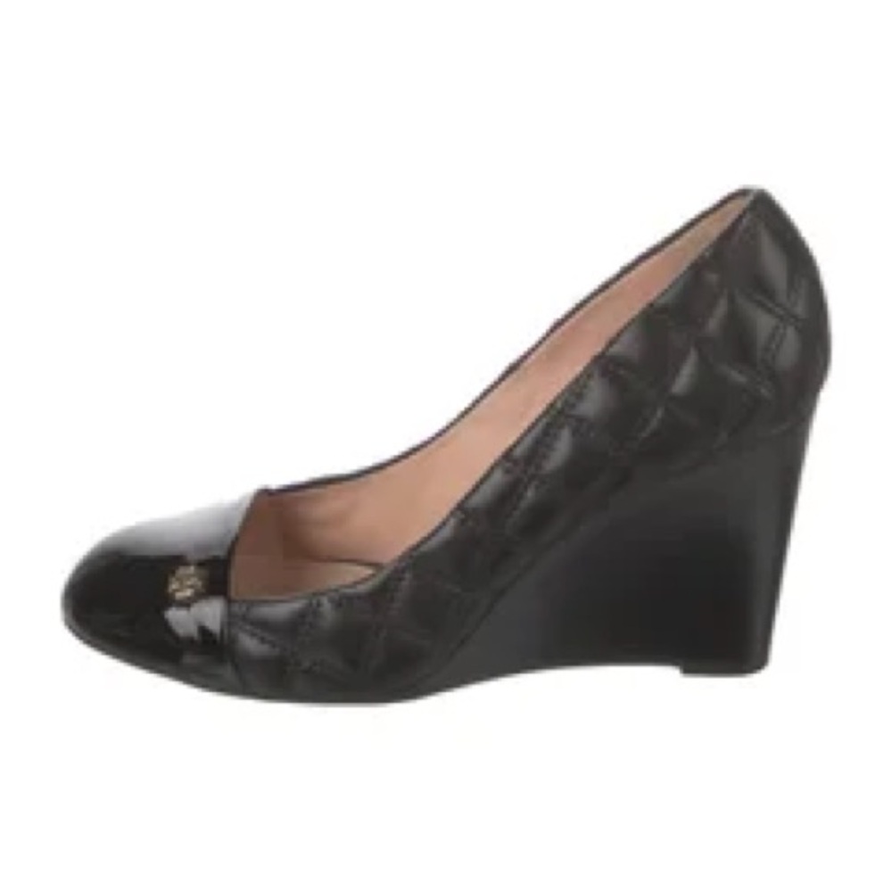 Tory Burch Black Wedge Pumps Leather Quilted 8.5
